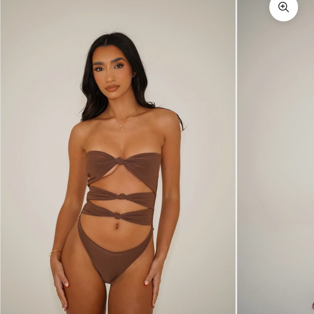 The knot swimsuit & lace coverup - mocha